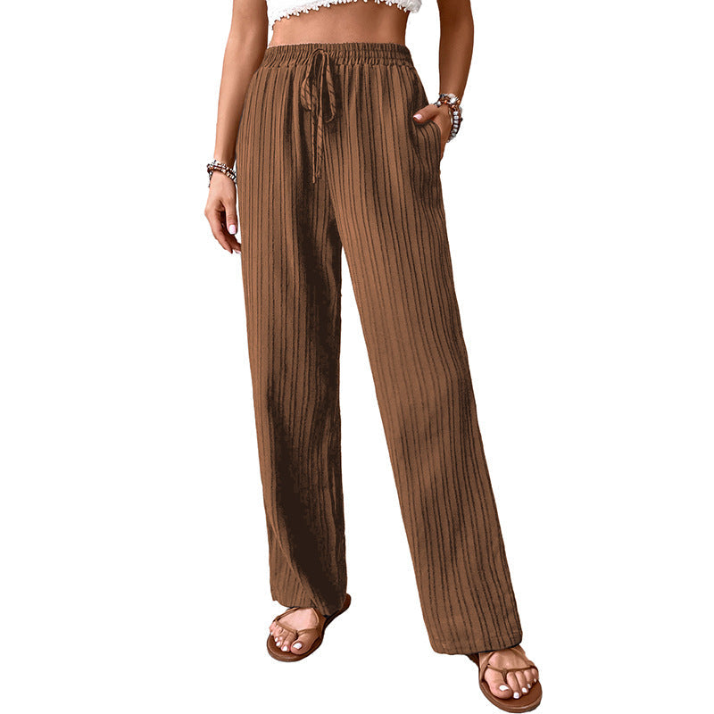 Women's Elastic Waist Pants with Side Pockets