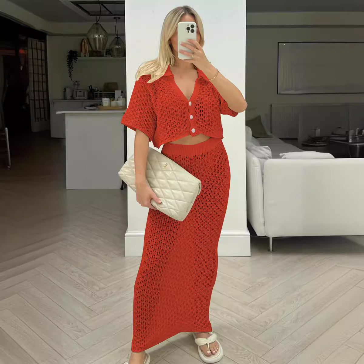 Women's Casual Knit Set with Cropped Jacket and Wrap Skirt