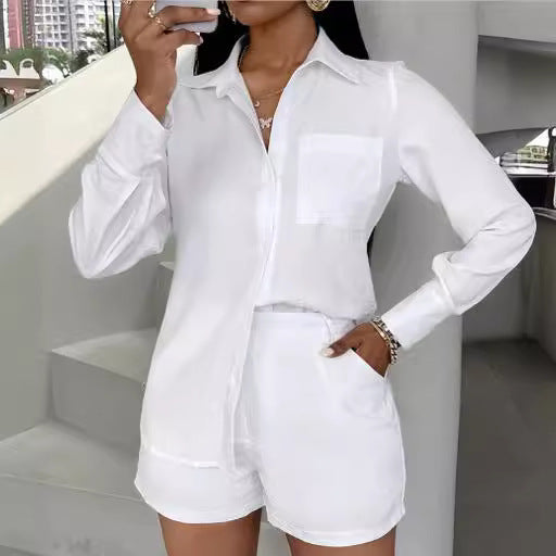Women's Short Sleeve Blouse and Shorts Set