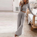 Women's Elegant Long-Sleeve Wide-Leg Lounge Set