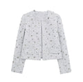 Elegant Tweed Jacket with Sparkling Sequins and Structured Design