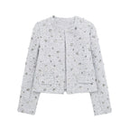 Elegant Tweed Jacket with Sparkling Sequins and Structured Design