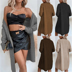 Women's Large Knit Coat with Textured Pattern and Casual Cut