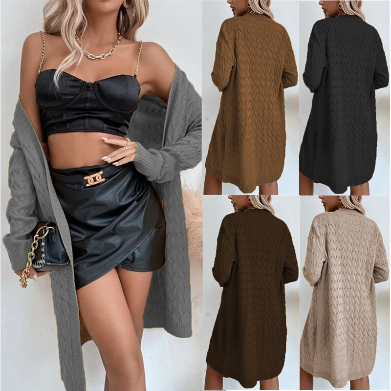 Women's Large Knit Coat with Textured Pattern and Casual Cut
