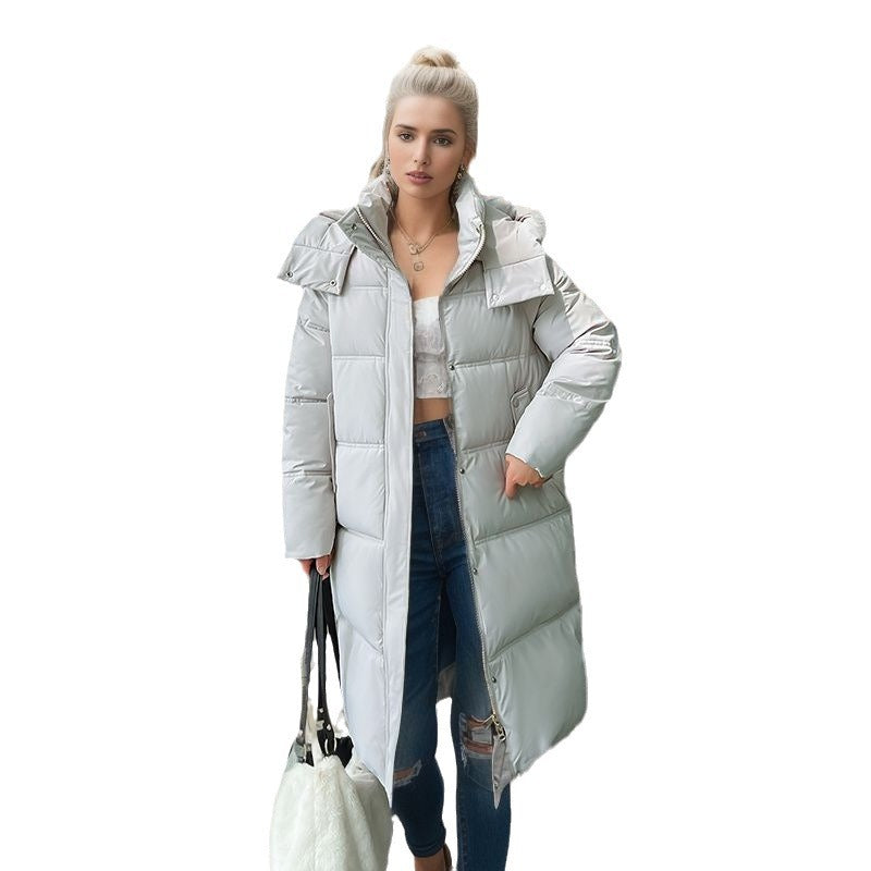 Women's Long-Sleeve Puffer Coat with Insulated Lining and Adjustable Hood