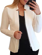 Women's Biker Jacket with Innovative Cut and Zipper Details
