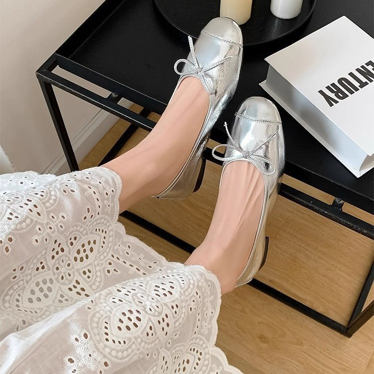 Women's Ballet Flats with Bow Detail and Glossy Finish