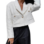 Women's Cropped Blazer with Textured Fabric and Elegant Button Details