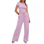 Women's Casual Lounge Set with Wide Top and Comfortable Trousers