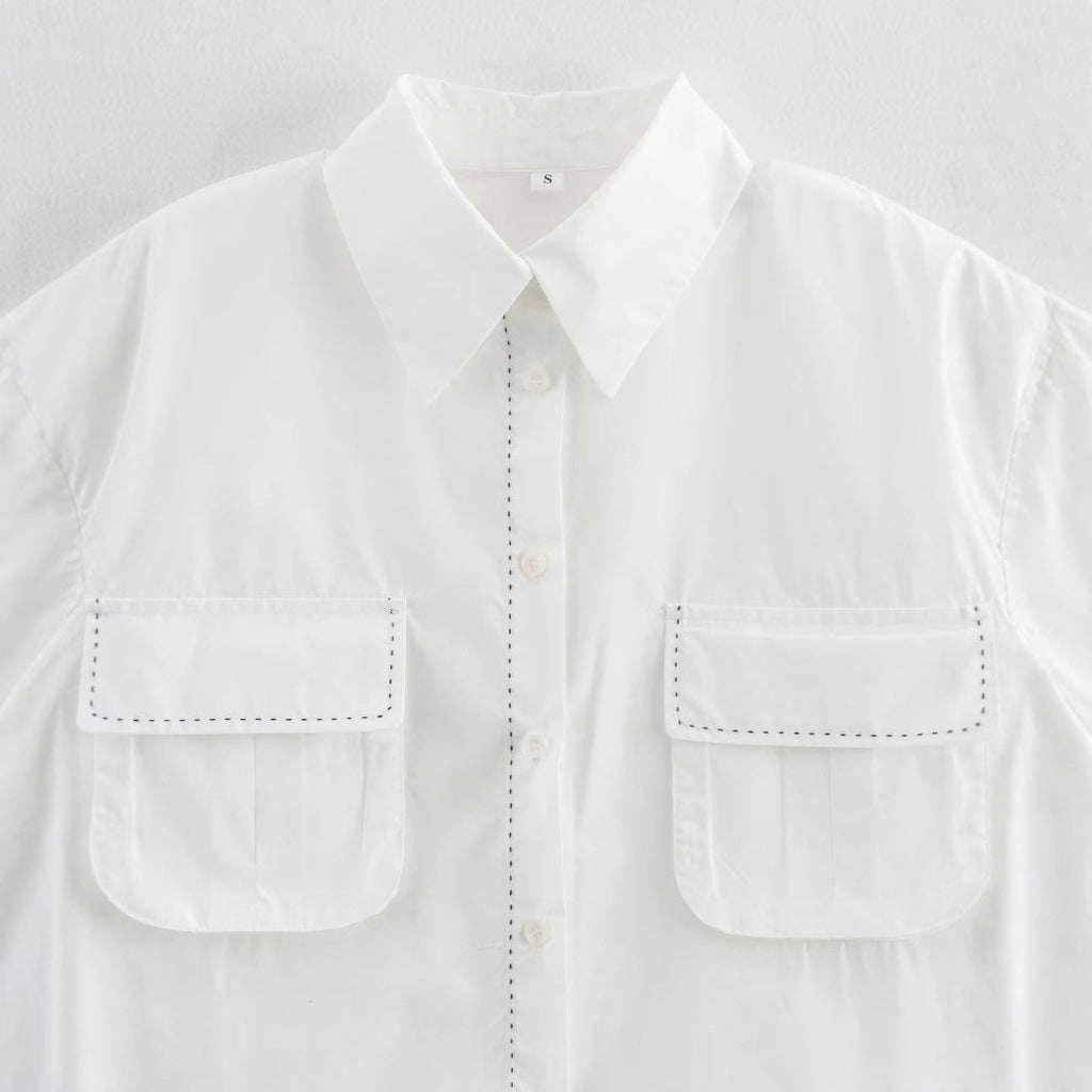 Women's Blouse Shirt with Casual Cut and Practical Chest Pockets