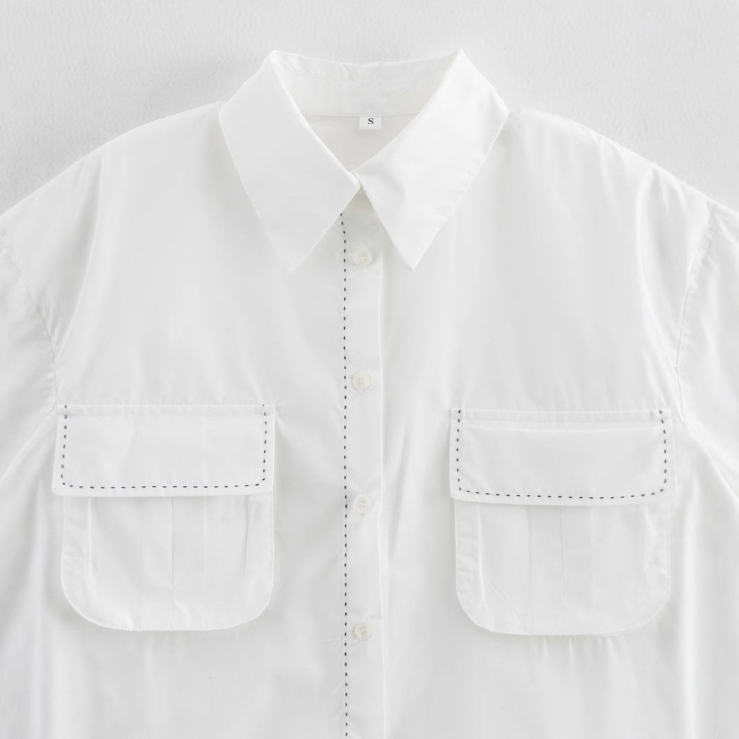 Women's Blouse Shirt with Casual Cut and Practical Chest Pockets