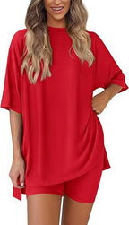 Women's Casual Lounge Set with Oversized Top and Shorts