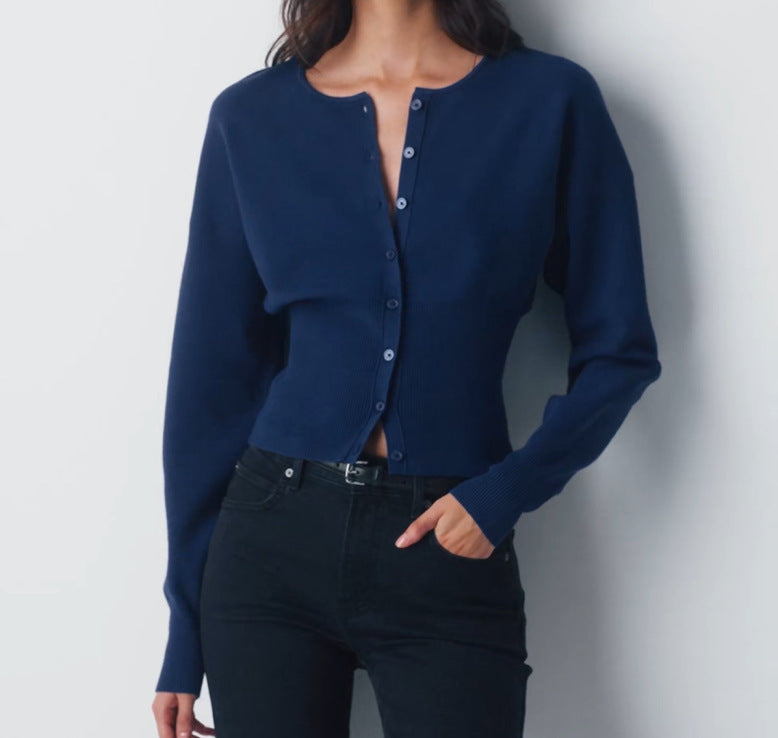 Cropped Ribbed Cardigan with Button Placket