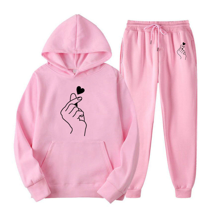Women's Jogging Suit with Creative Heart Motif and Comfortable Fit