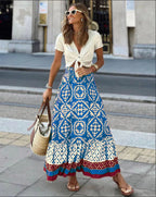 Women's Maxi Skirt in Playful Ethnic Design with Voluminous Hem