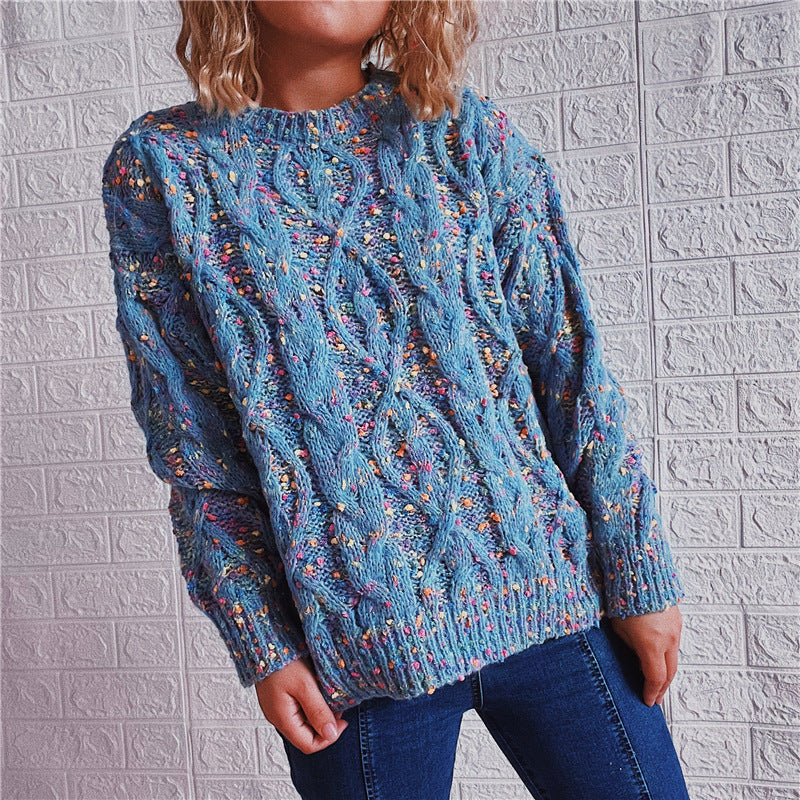 Women's Chunky Knit Sweater with Colorful Accents and Relaxed Fit
