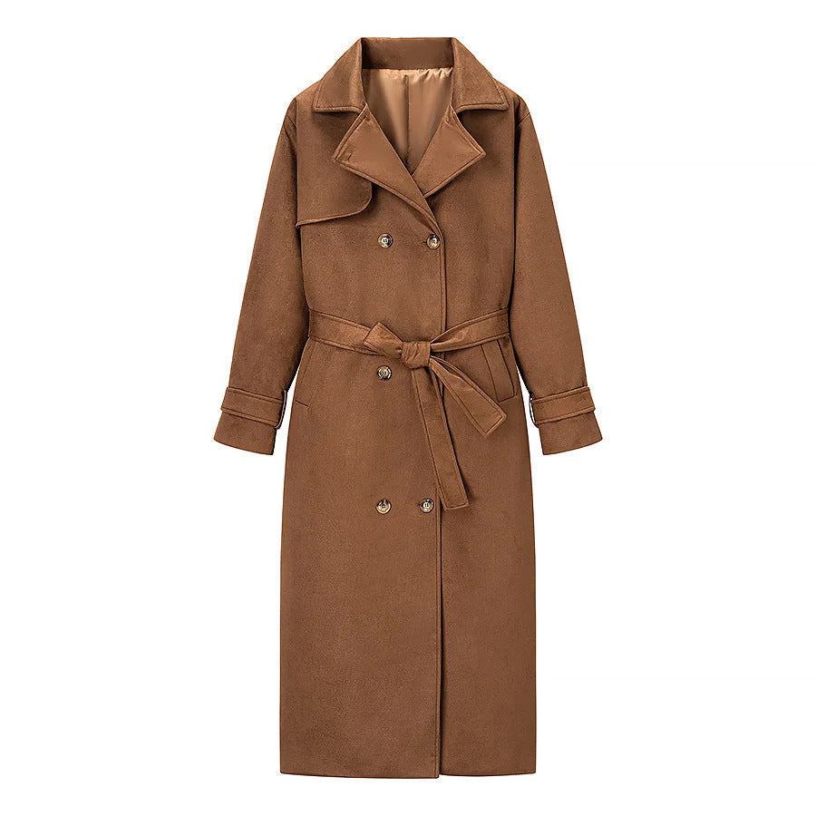 Women's Elegant Trench Coat with Double-Breasted Button Placket and Belt