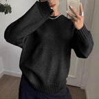 Women's Casual Pullover with Textured Sleeves and Ribbed Hem