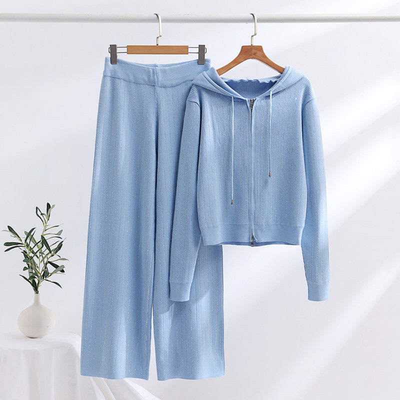 Women's Fashionable Loungewear Set with High Collar and Zipper