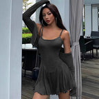 Women's Fashionable Top with Ruffles and Short Skirt