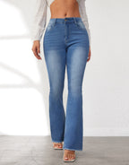 Women's High-Waisted Flared Jeans with Fringed Hems