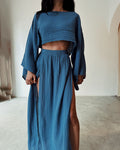 Women's Casual Two-Piece Set with Cropped Top and Maxi Skirt