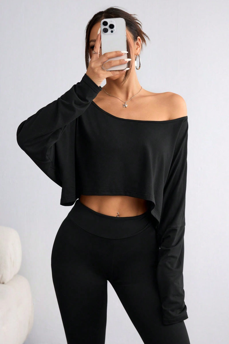 Women's Casual Oversized Long-Sleeve Shirt with Asymmetric Hem and Boat Neck