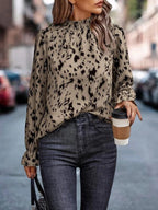 Elegant Blouse with Refined Collar and Animal Print