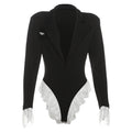 Women's Blazer-Style Bodysuit with Lace Trim