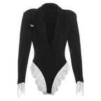 Women's Blazer-Style Bodysuit with Lace Trim