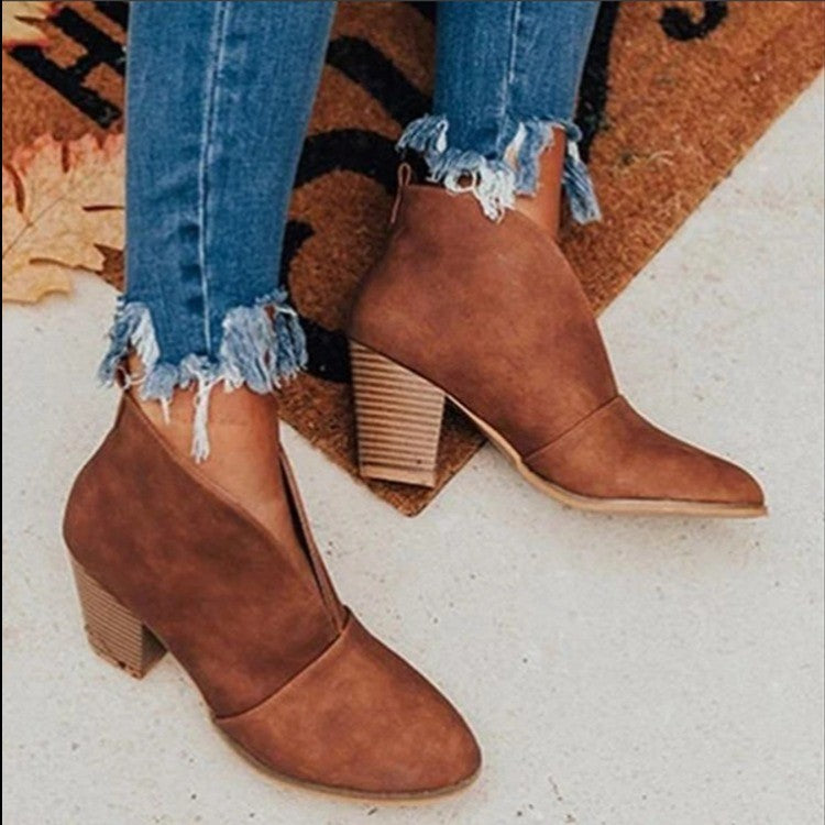 Women's Ankle Boots with Fashionable Cut and Textured Finish