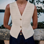 Women's Sleeveless Vest with Decorative Buttons
