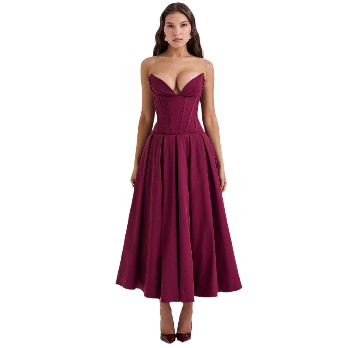 Women's A-Line Evening Dress with Corset Top and Flowing Skirt