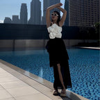 Women's Swimsuit with Floral Volume and Matching Wrap Skirt