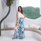 Women's Maxi Skirt with Colorful Geometric Pattern and Elastic Waistband
