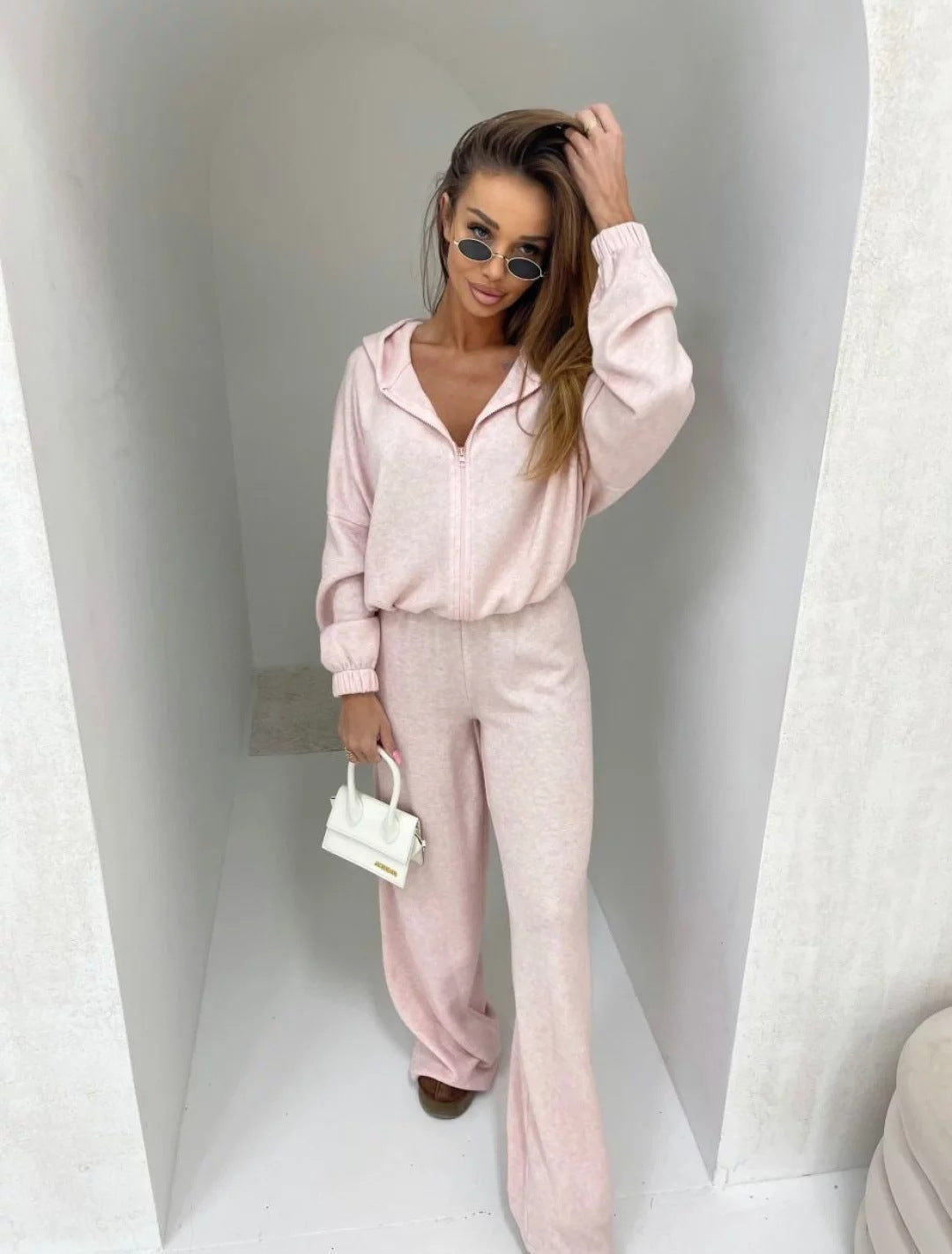 Elegant Fleece Jumpsuit with High Collar and Full-Length Zipper