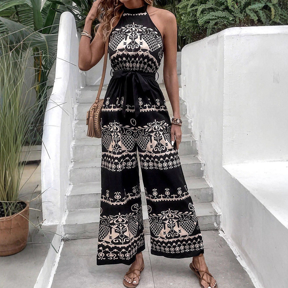 Women's Jumpsuit with Halter Design and Patterned Details