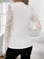 Women's Elegant Long-Sleeve Shirt with Lace Sleeves and Glitter Accents