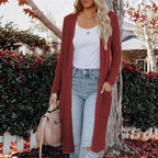Women's Casual Open-Front Knit Coat with Pockets