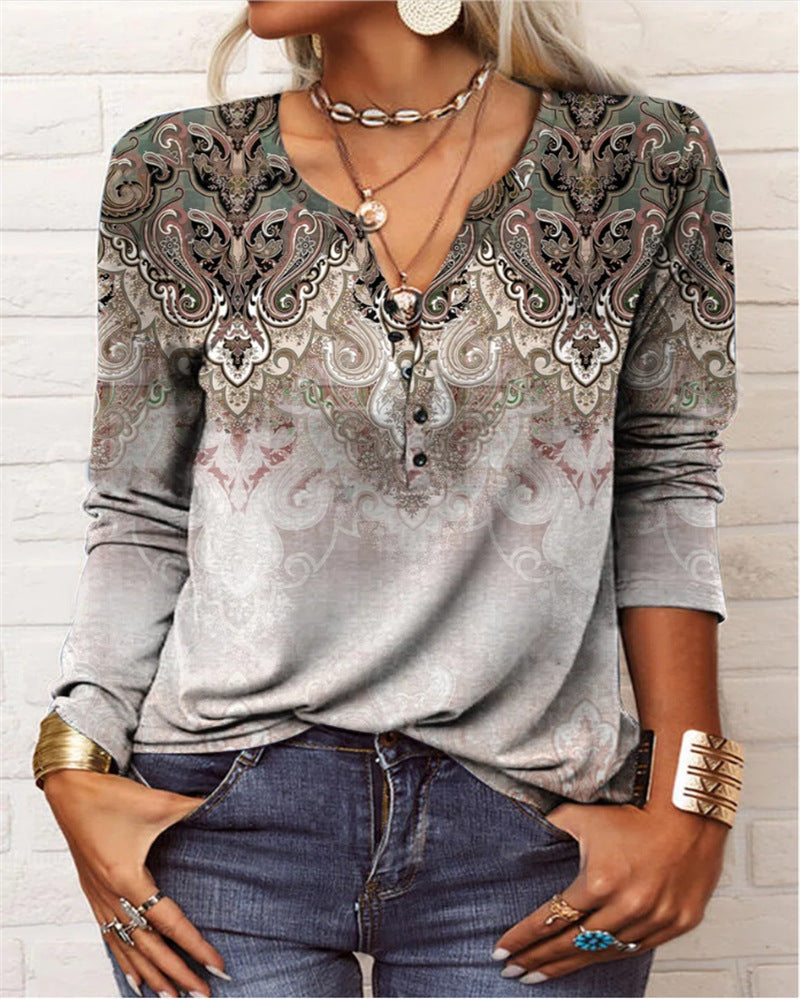 Women's Long-Sleeve Casual Shirt with Playful Pattern