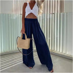 Women's Elegant Wide-Leg Summer Trousers with Elastic Waist