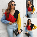 Women's Cropped Cardigan with Color-Block Design