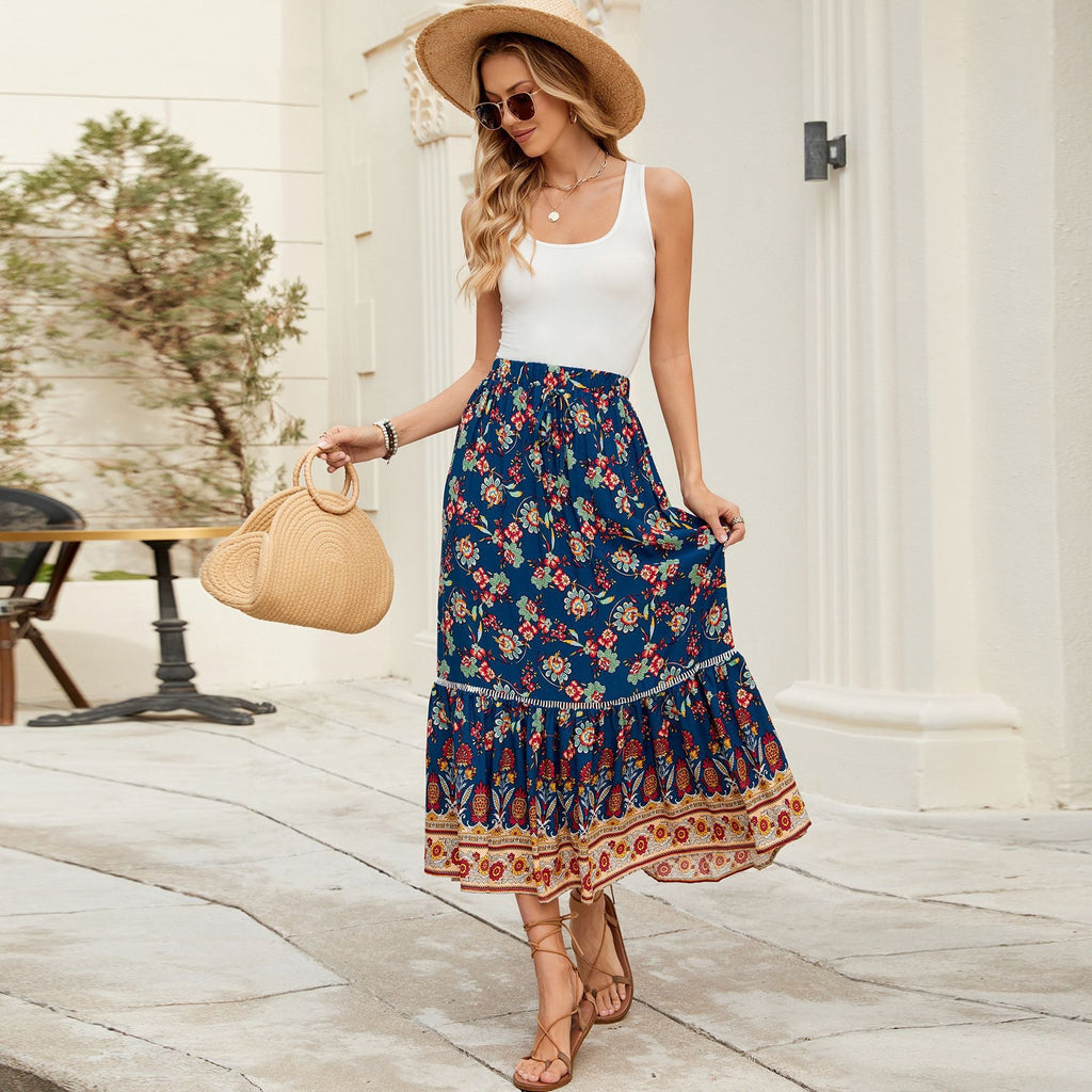 Women's Maxi Skirt with Playful Floral Pattern