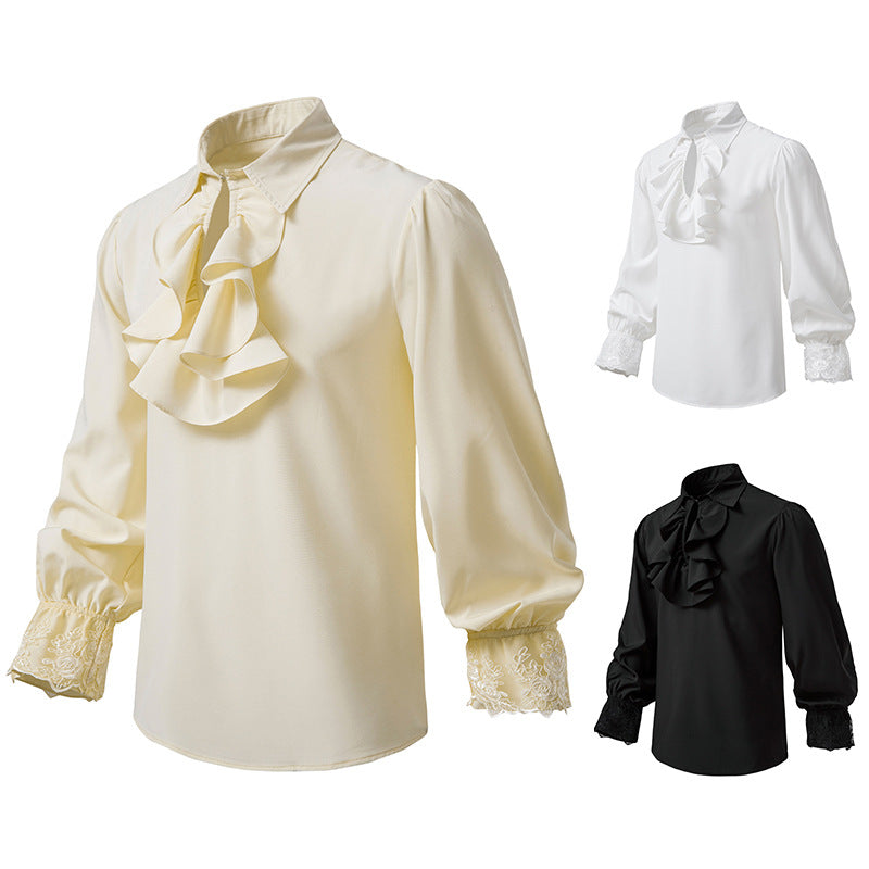 Women's Blouse with Ruffle Details and Lace Trim