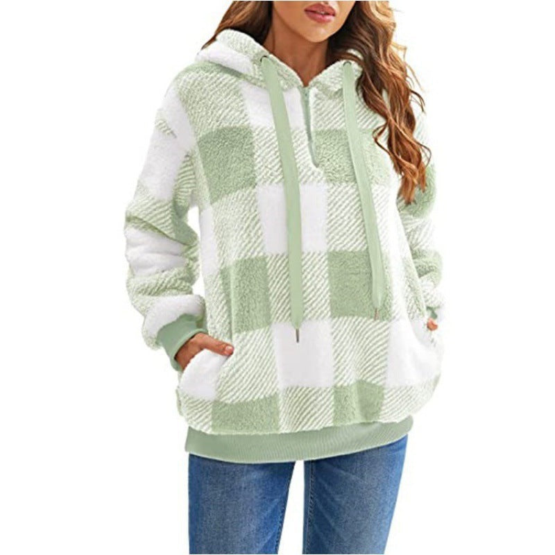 Women's Cozy Plaid Coat with High Collar