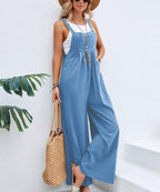 Women's Casual Wide-Leg Jumpsuit with Buckle Closure
