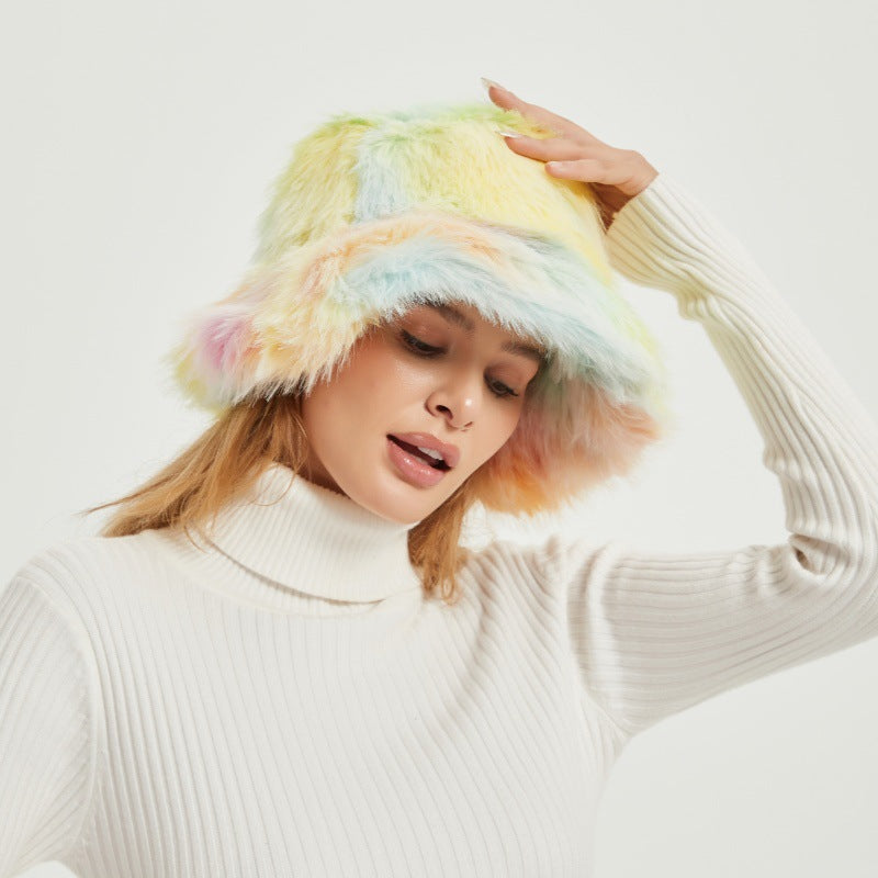Women's Trendy Faux Fur Hat with Multicolor Gradient