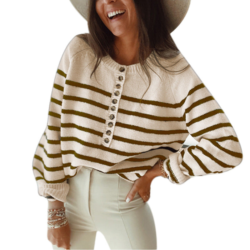 Women's Patterned Knit Sweater with Button Placket