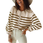 Women's Patterned Knit Sweater with Button Placket