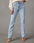 High-Waist Jeans with Casual Fit and Frayed Hem